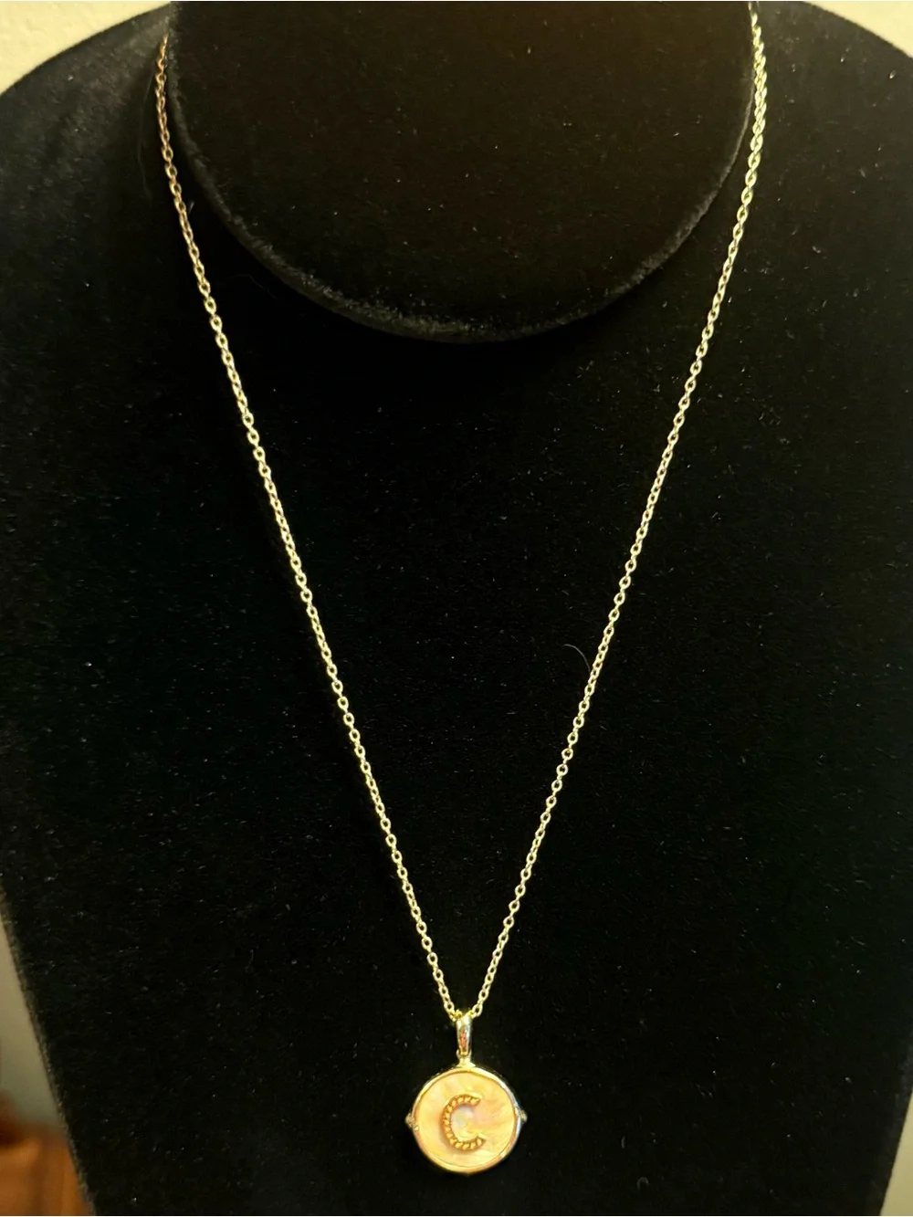 NWT KENDRA SCOTT LETTER C DISC PENDANT NECKLACE GOLD/IRIDESCENT ABALONE - Picture 2 of 12